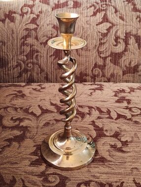 Vtg 10.5" Barley Open Twist Rustic Brass Candleholder Candlestick Taper